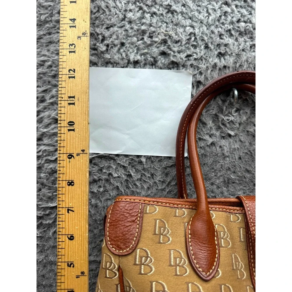Dooney & Bourke Women's Logo Monogram Canvas Leather Trim Top Handle Bag Brown